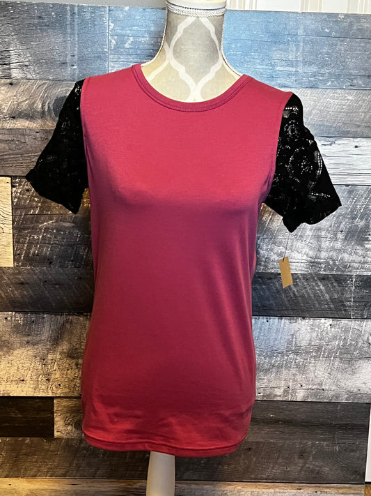 Purple Tee with Lace Sleeves